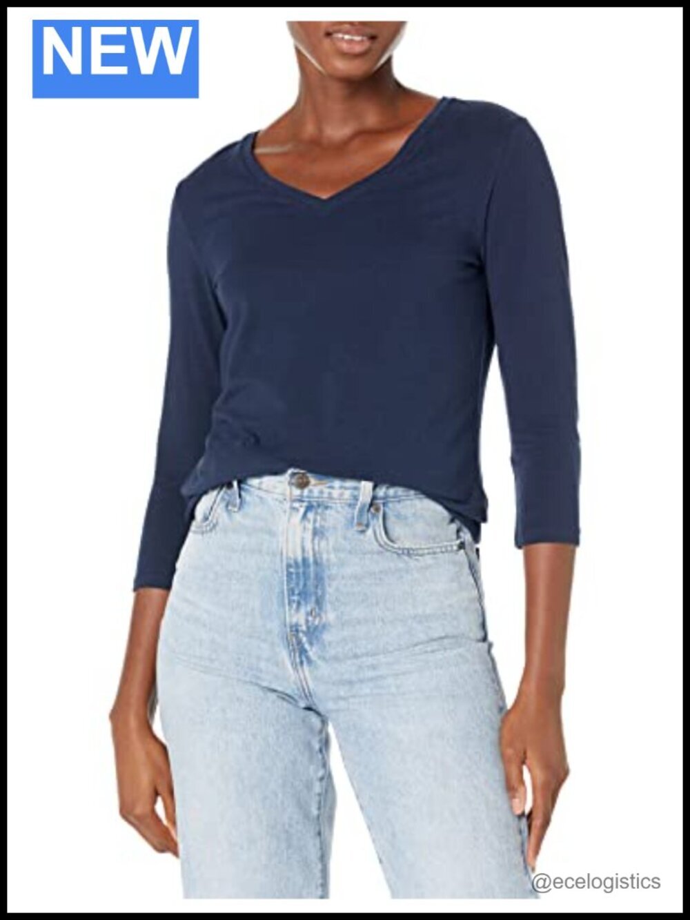 Regular-Fit 3/4 Sleeve V-Neck Cotton Modal T-Shirt Tops